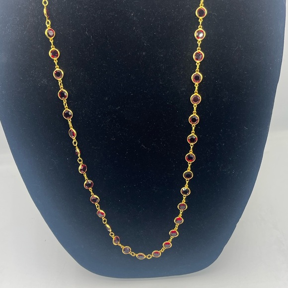 Austrian Crystal USA Red Glass Crystal Bezel Gold Tone Long Necklace 35” - Picture 9 of 10